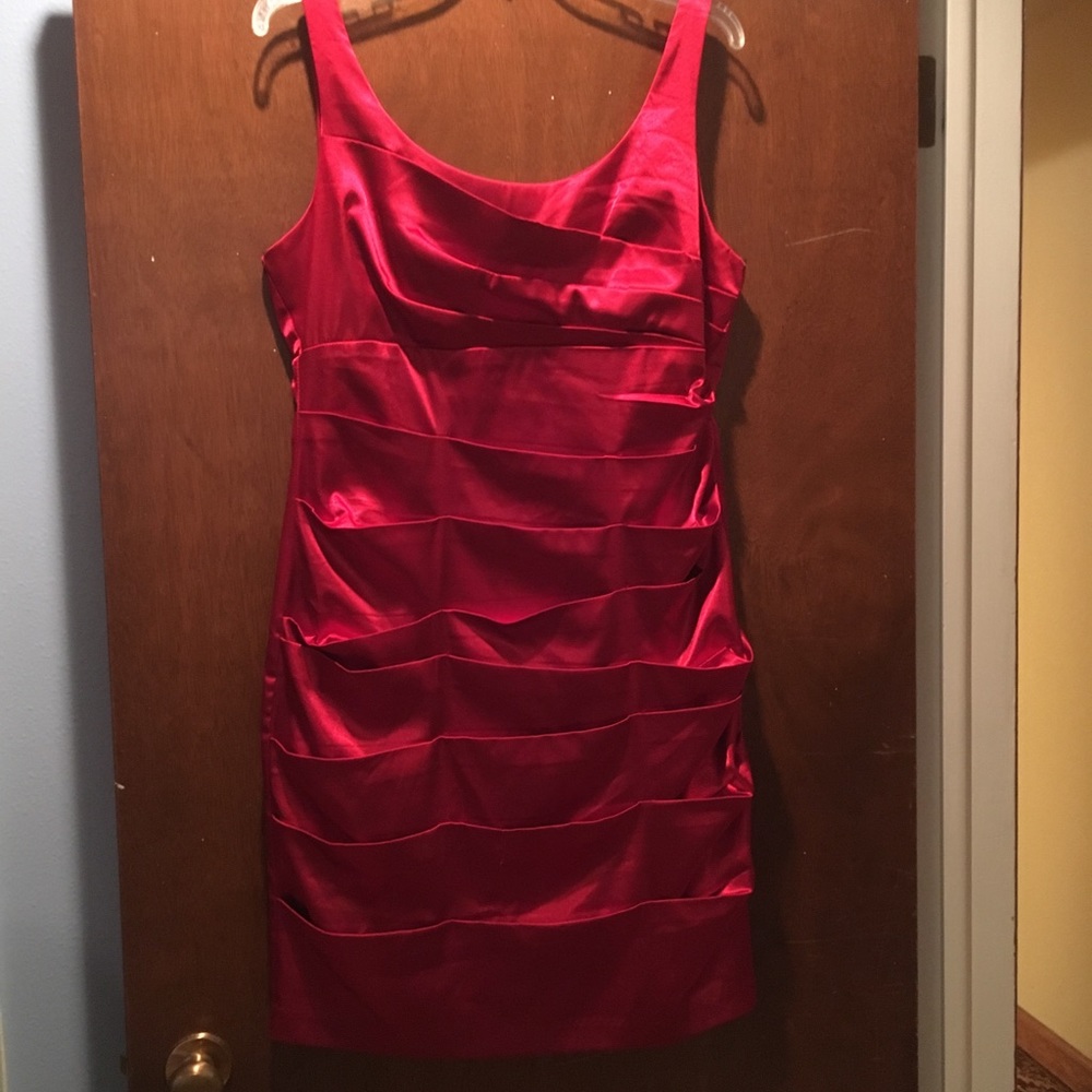 Short red satin cocktail dress. Only worn once!